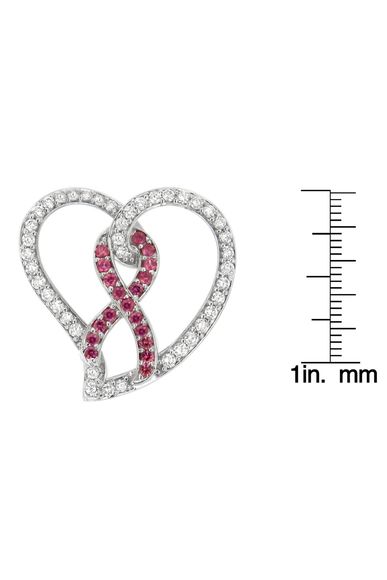 3/4 Cttw White Diamond Awareness Ribbon & Open Heart Necklace